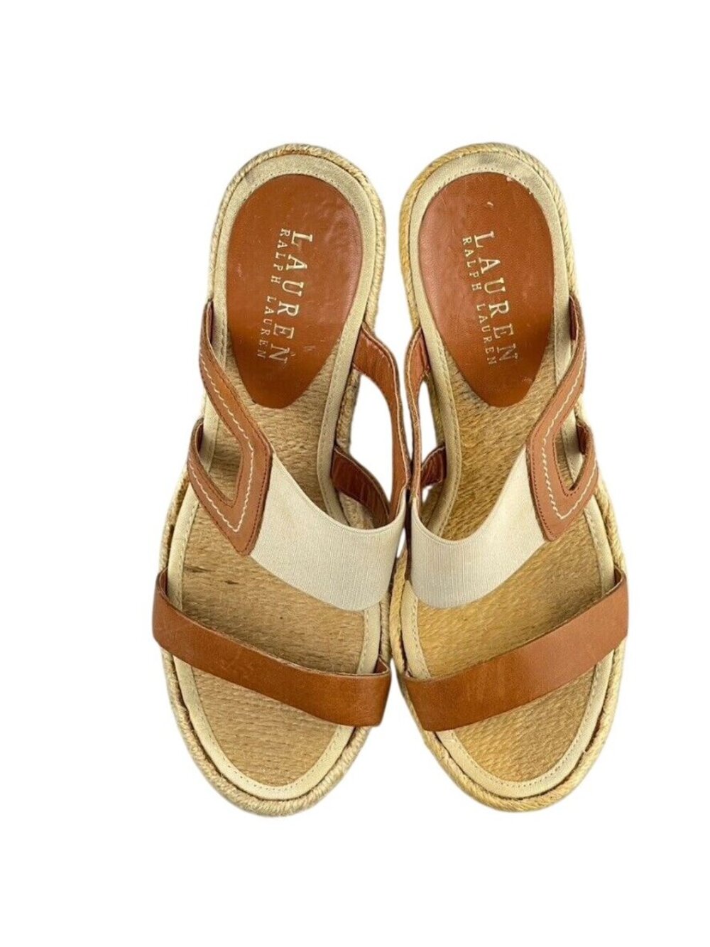 Lauren Ralph Lauren Womens Tan Leather Espadrille Wedge Sandals Size 8B - Picture 12 of 13